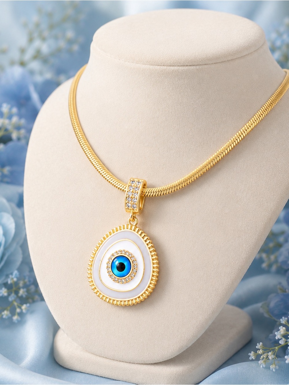 Gold-Tone Blue Eye Pendant Necklace - Women Jewelry